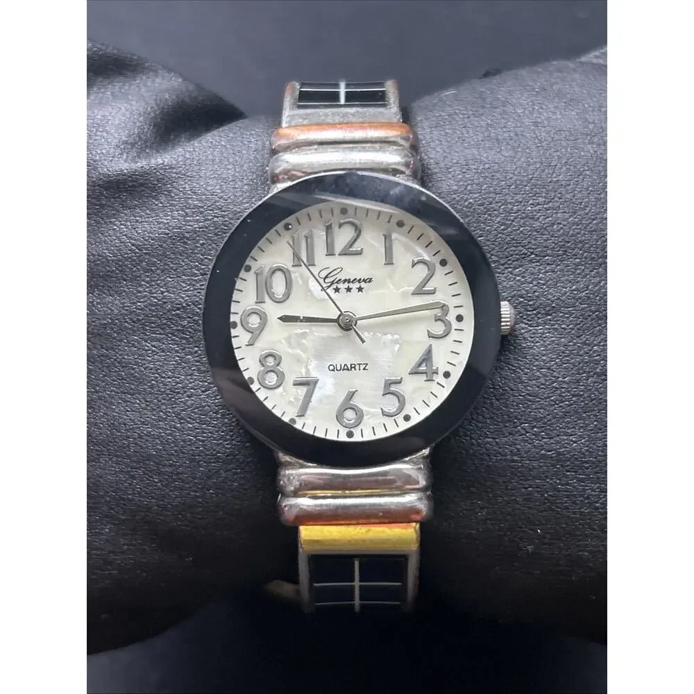 Geneva Pearl Dial Women’s Cuff Watch